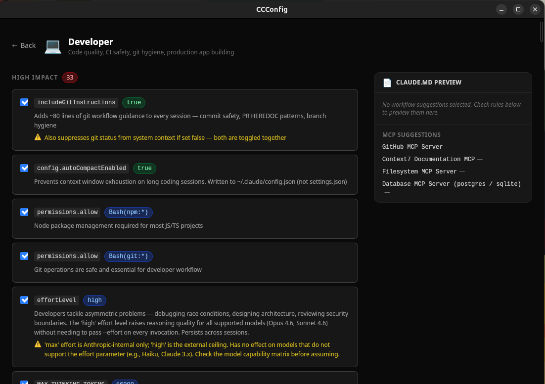 CCConfig config review — see every setting before applying